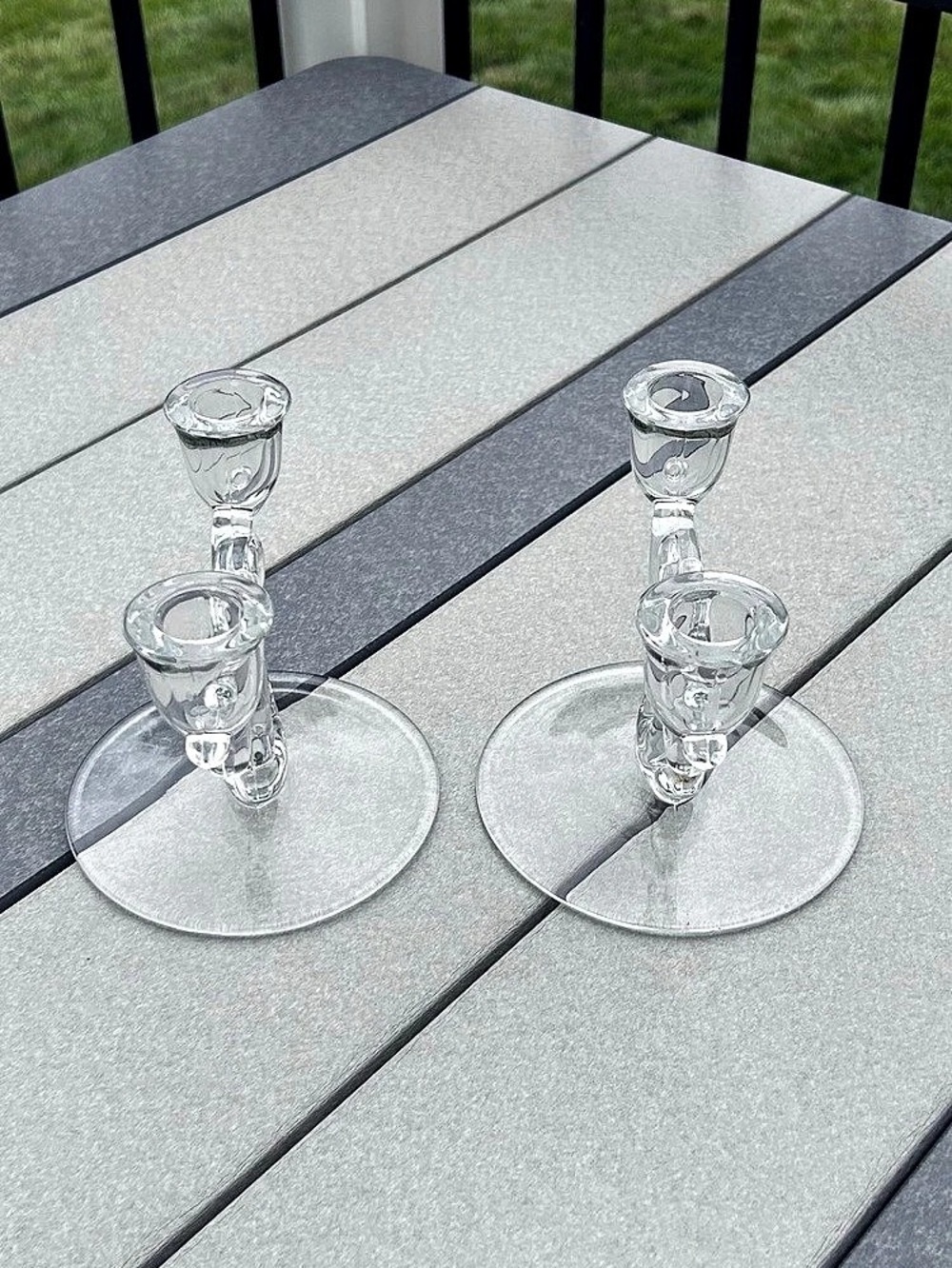 HEISEY GLASS Vintage Clear Glass Candlestick Holders Lariat pattern Set of 2 - Picture 4 of 6